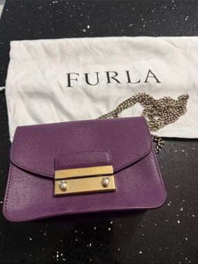 Furla Purple Saffiano Leather Chain Crossbody